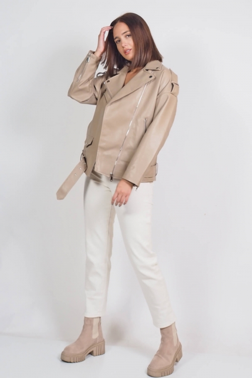 Sadie eco leather jacket with pocket & buckle