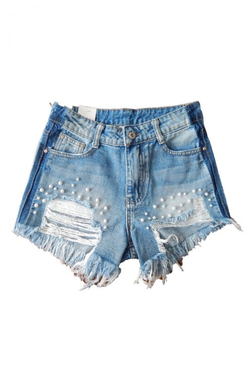 Denim shorts with pearls