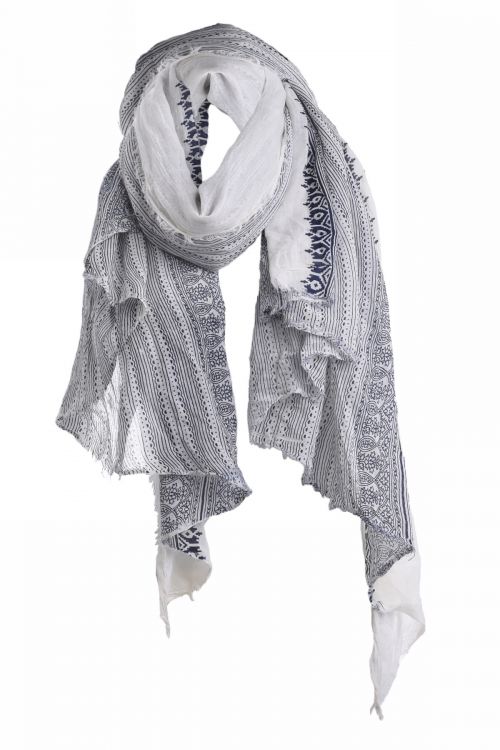Coverup/Scarf white with blue designs