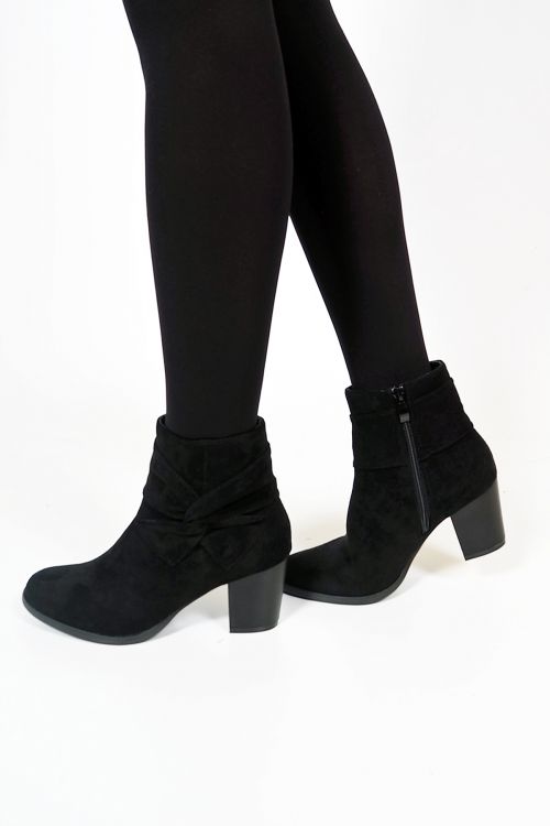 Suede bow sided booties