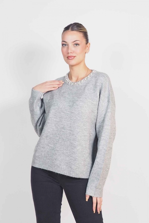 Beaded roundcut soft sweater Dione