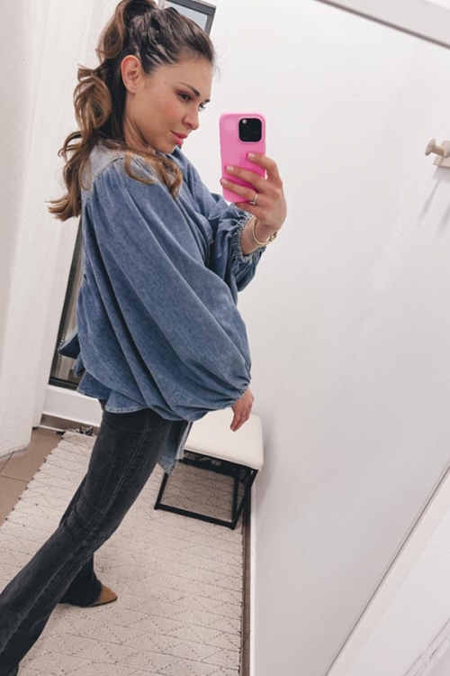 Denim shirt with balloon sleeves