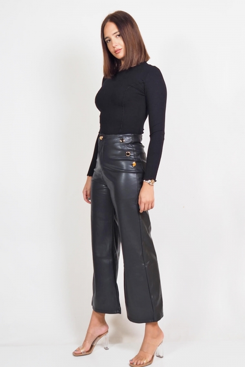 Eco leather trousers with gold Elodie buttons