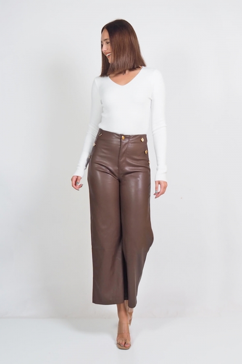 Eco leather trousers with gold Elodie buttons