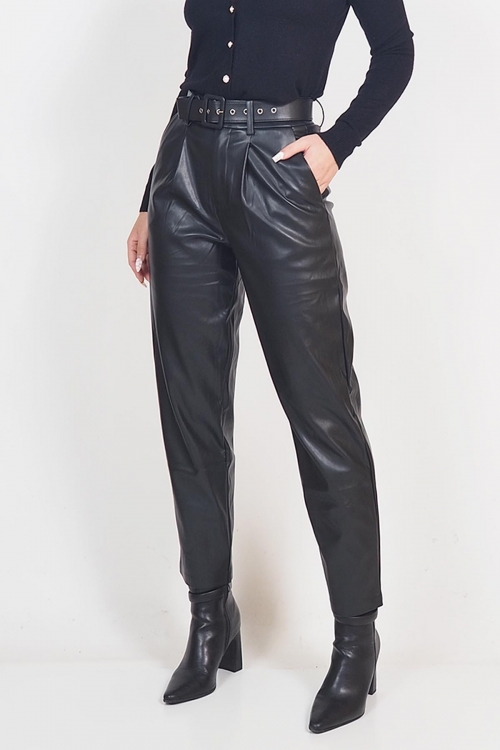 Eco leather trousers with belt Elise