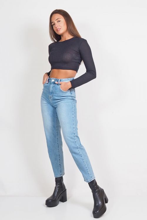 Rosaline mom fit jeans with back pocket embroidery