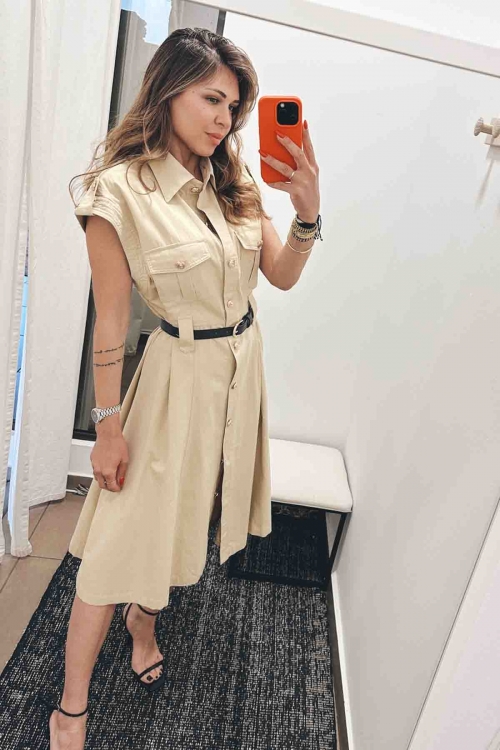 Gold buttoned dress with belt