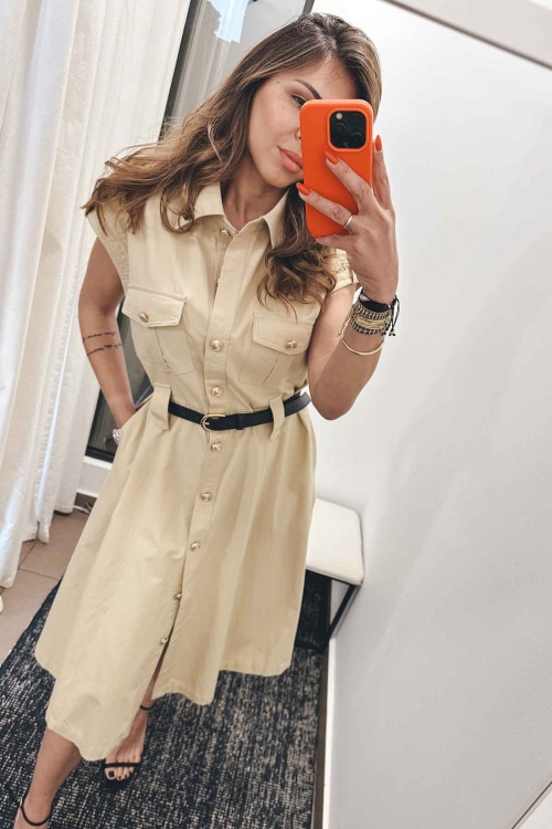 Gold buttoned dress with belt