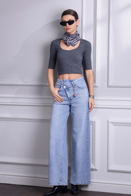 High waisted crossbuttoned wide leg jeans Nora