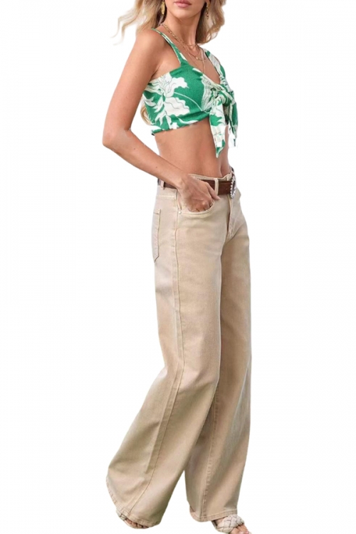 High waisted wide led jeans with belt Mandy