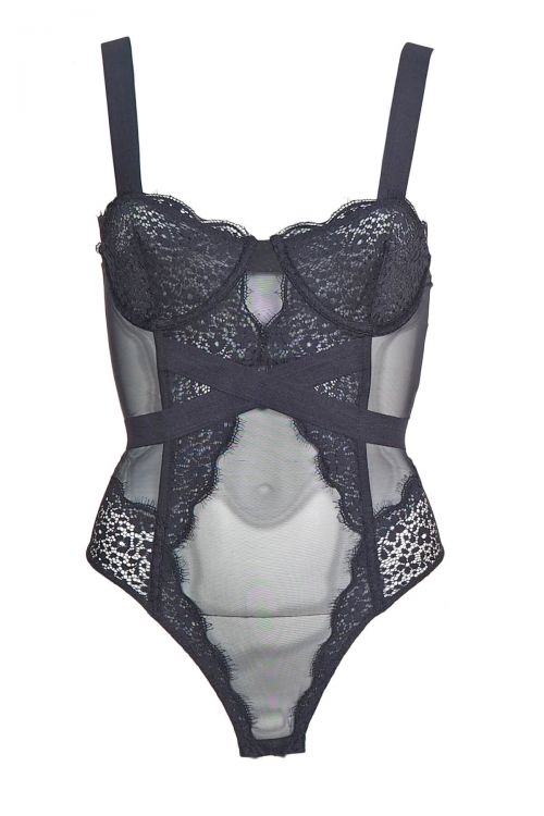 Lace bodysuit with pattern and detail on the straps