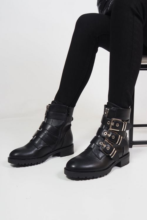Ruby combat boots with buckles