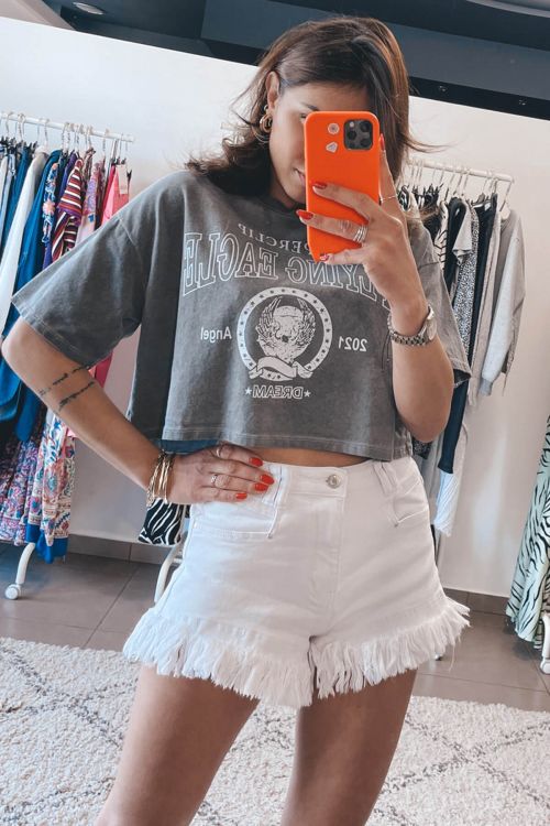 Zoe premium high waisted denim shorts με κρόσσια