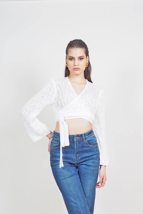 Knitted crop top with iridescent knit