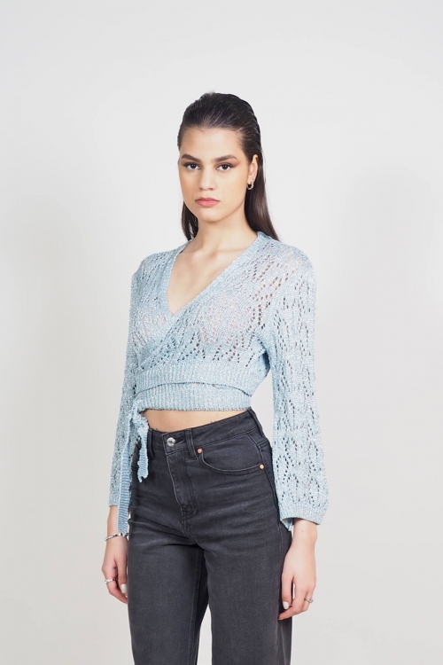 Knitted crop top με ιριδιζουσα πλέξη