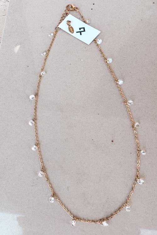 Gold-plated steel chain necklace with crystals