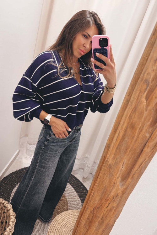 Long-sleeve striped knit top with button detailing Demy