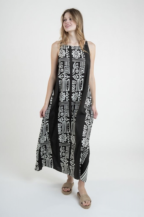 Μακρύ φόρεμα με λευκ΄ά σχέδια