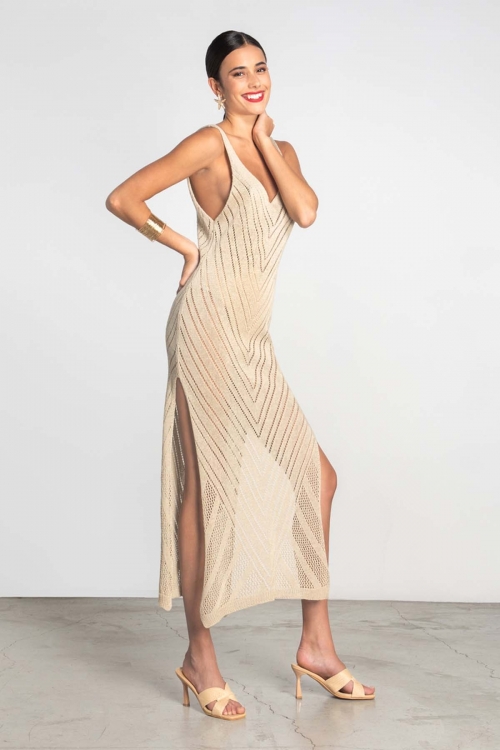 Moutaki long perforated knit dress
