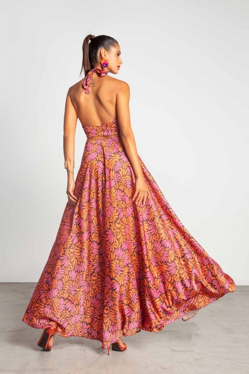 Moutaki long silky floral dress