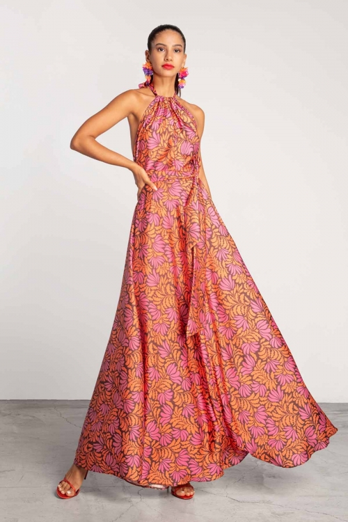 Moutaki long silky floral dress