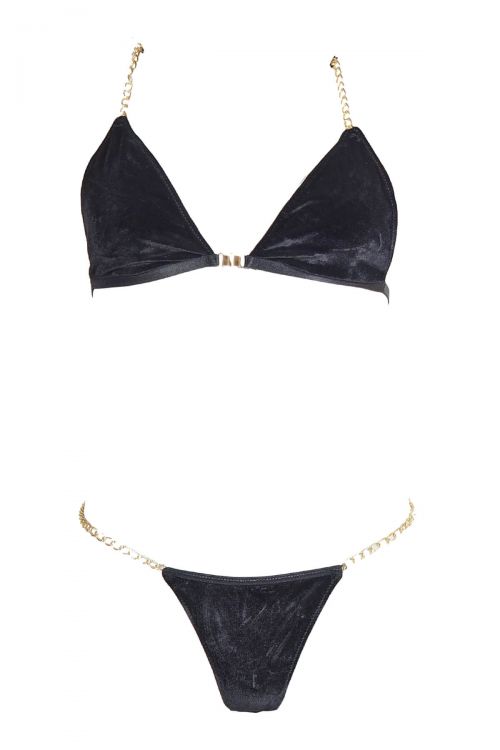 Set of velor underwear with chains and tie at the neck
