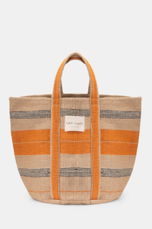 Wicker boho bag with orange stripes