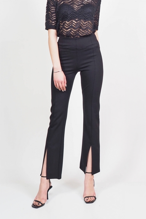 High-waisted trousers with front slit