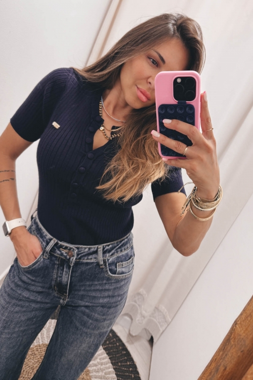 Soft knit buttoned t shirt Olivia