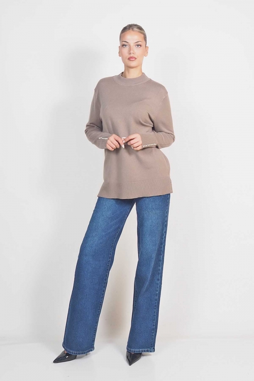 Soft knit turtleneck top with pearls