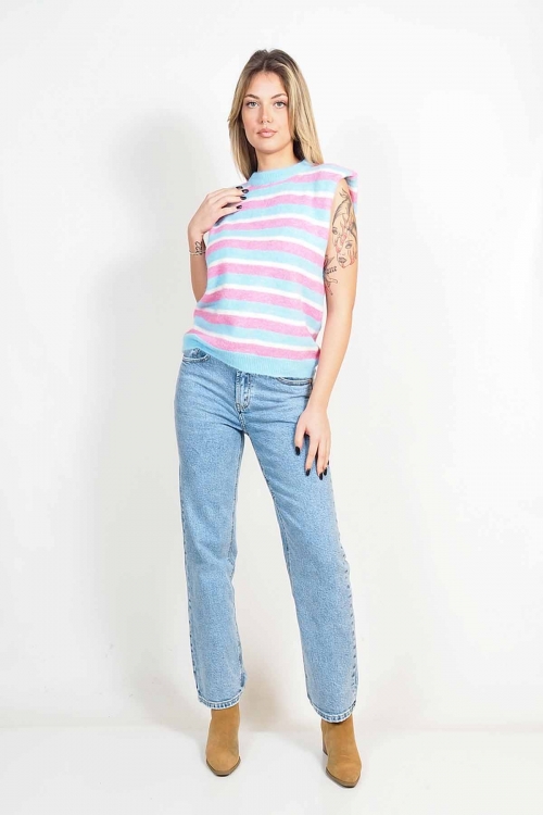 Soft sleeveless striped multicolored top