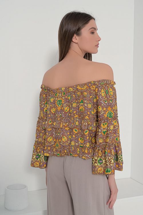 Ghana printed top with elastic shoulders
